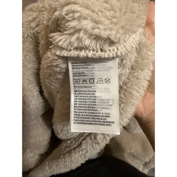 NWOT H&M Beige Greige Sherpa Cropped Women Hoodie Size Large Tie Waist Soft - Picture 5 of 7